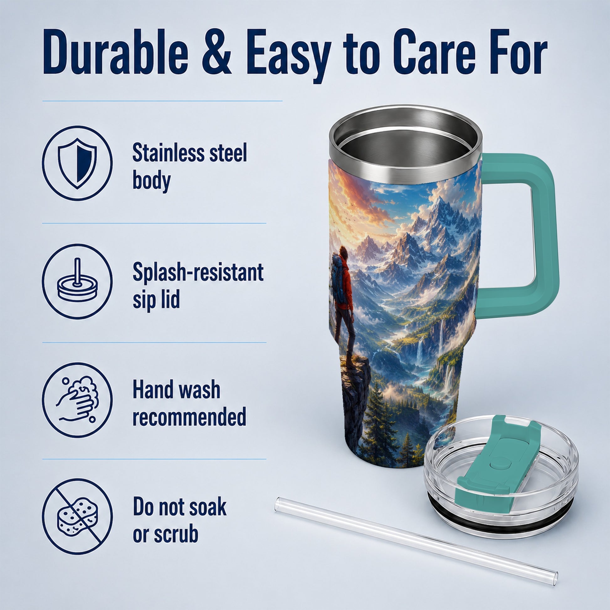 #pl[40oz|Green] Mountain Hiker 40oz Tumbler with Handle, Alpine Valley Adventure