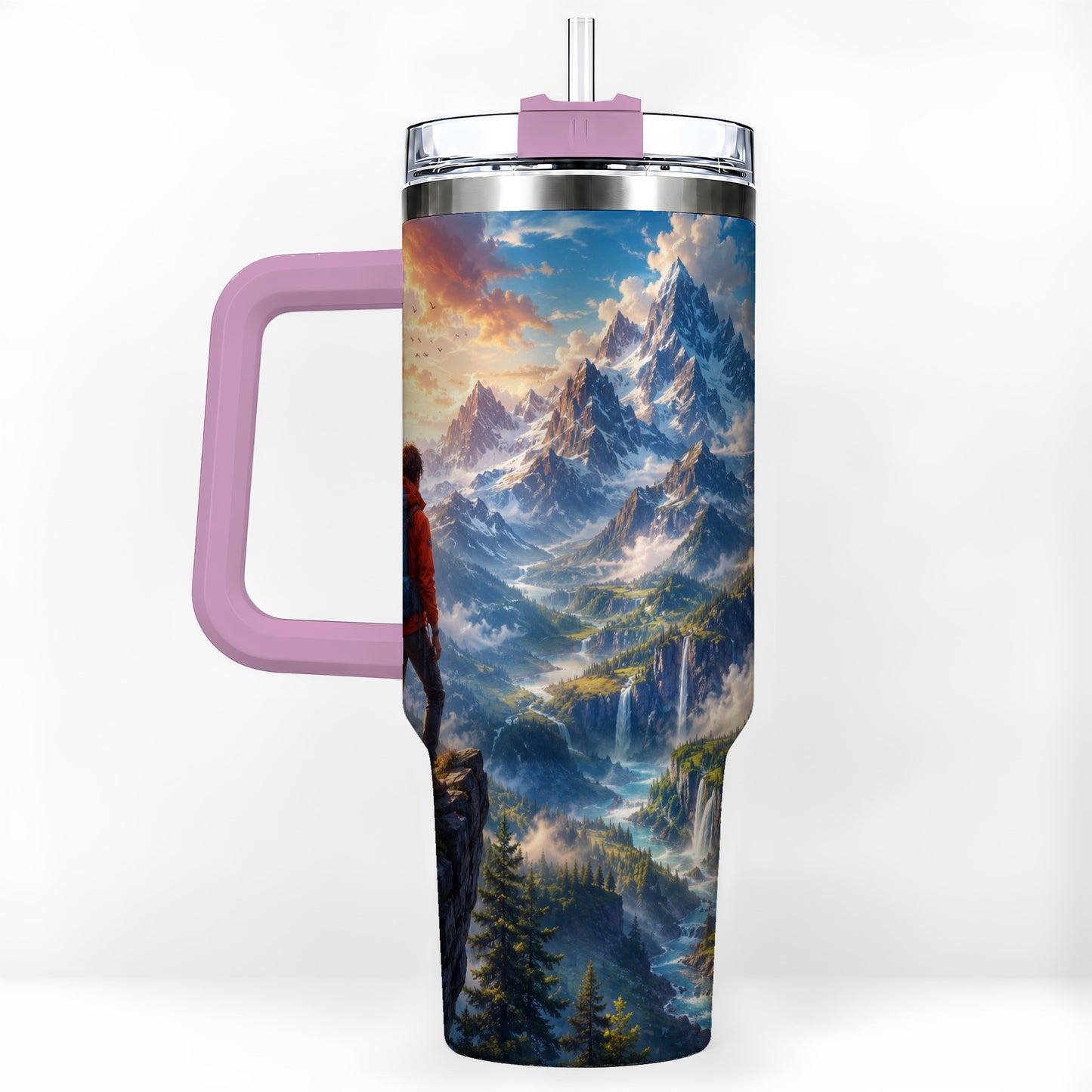 #pl[40oz|Pink] Mountain Hiker 40oz Tumbler with Handle, Alpine Valley Adventure