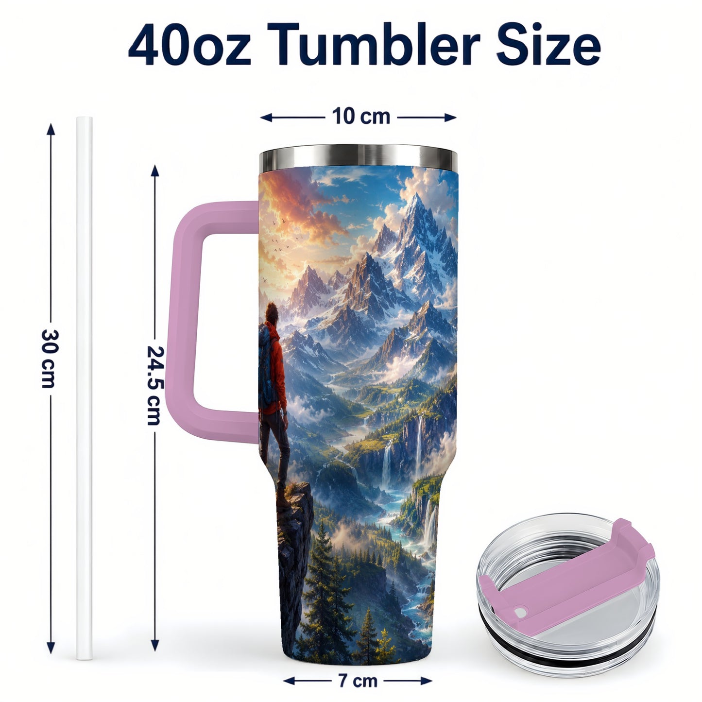 #pl[40oz|Pink] Mountain Hiker 40oz Tumbler with Handle, Alpine Valley Adventure