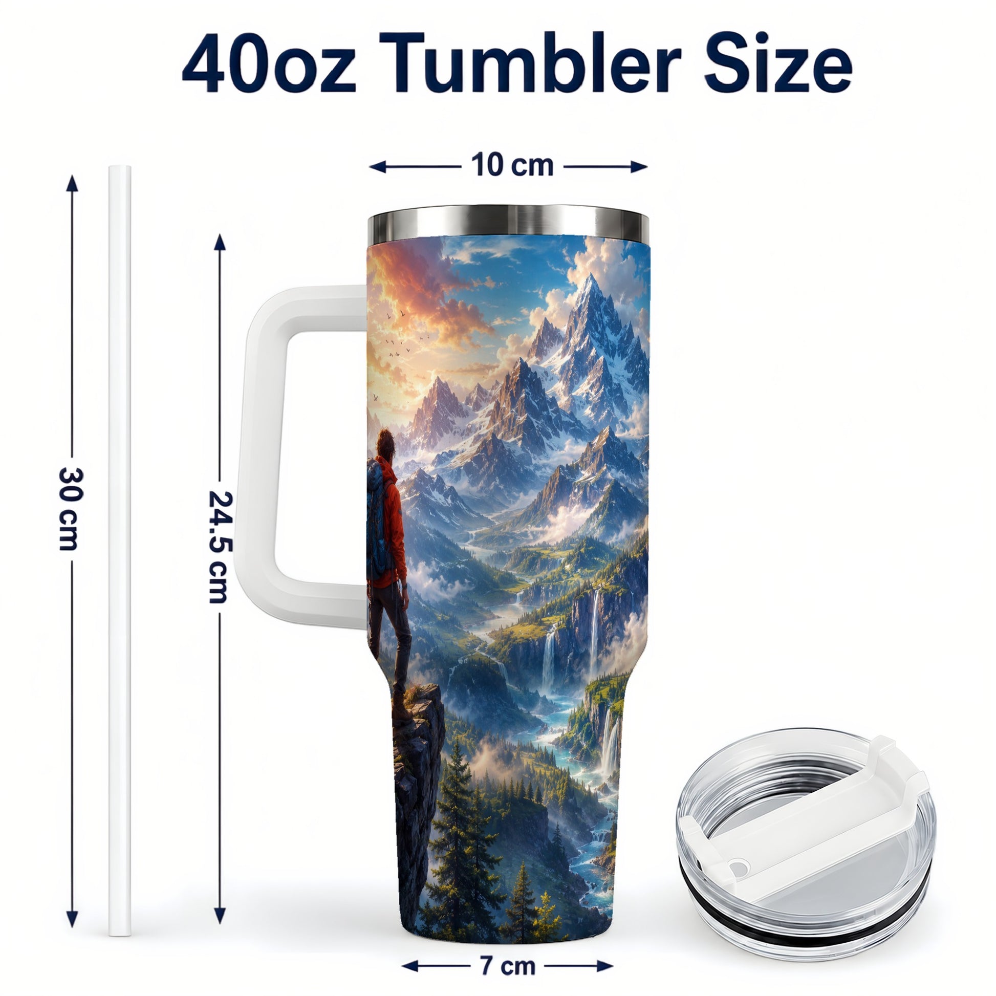 #pl[40oz|White] Mountain Hiker 40oz Tumbler with Handle, Alpine Valley Adventure