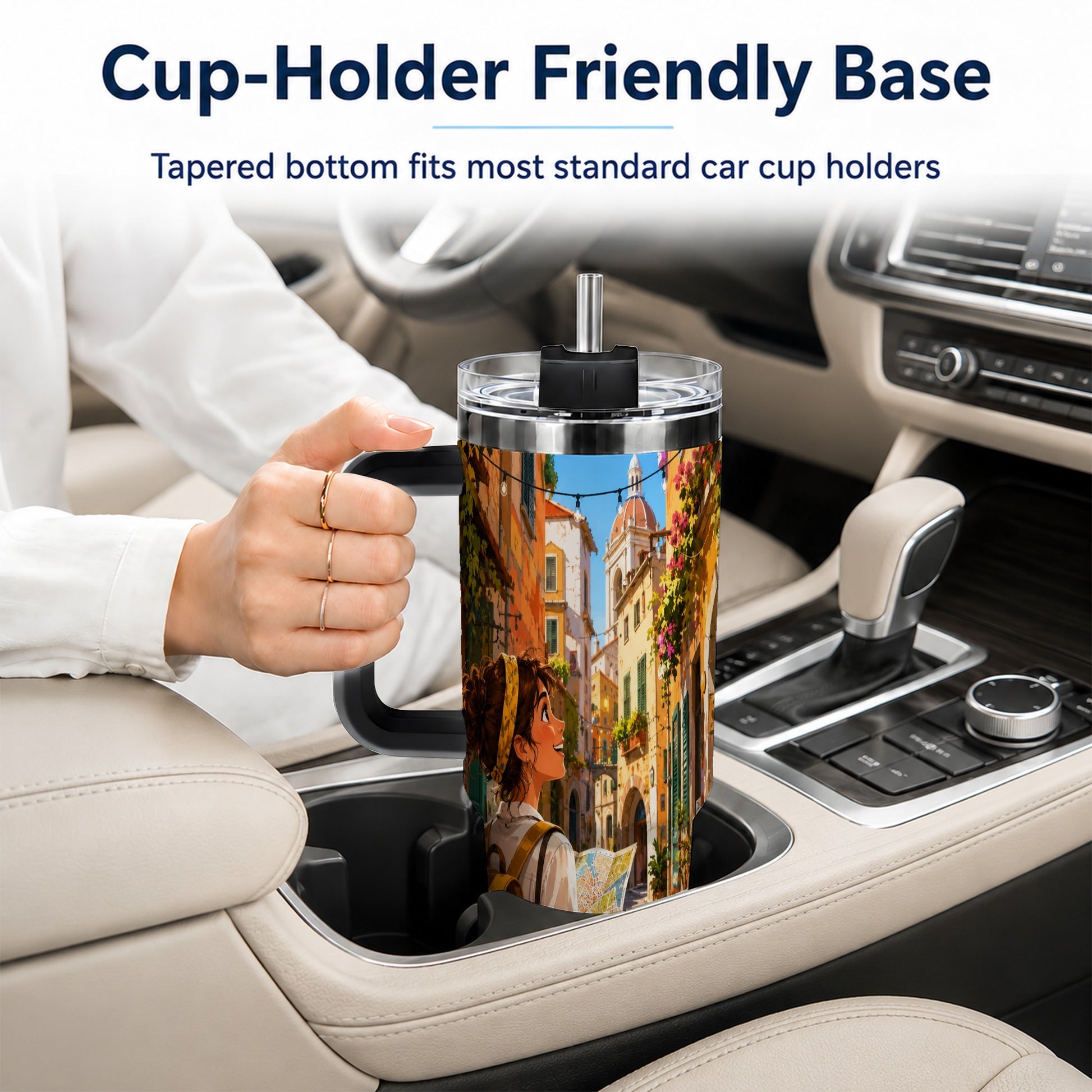 #pl[40oz|Black] City Traveler 40oz Tumbler with Handle, Colorful Old Town Adventure