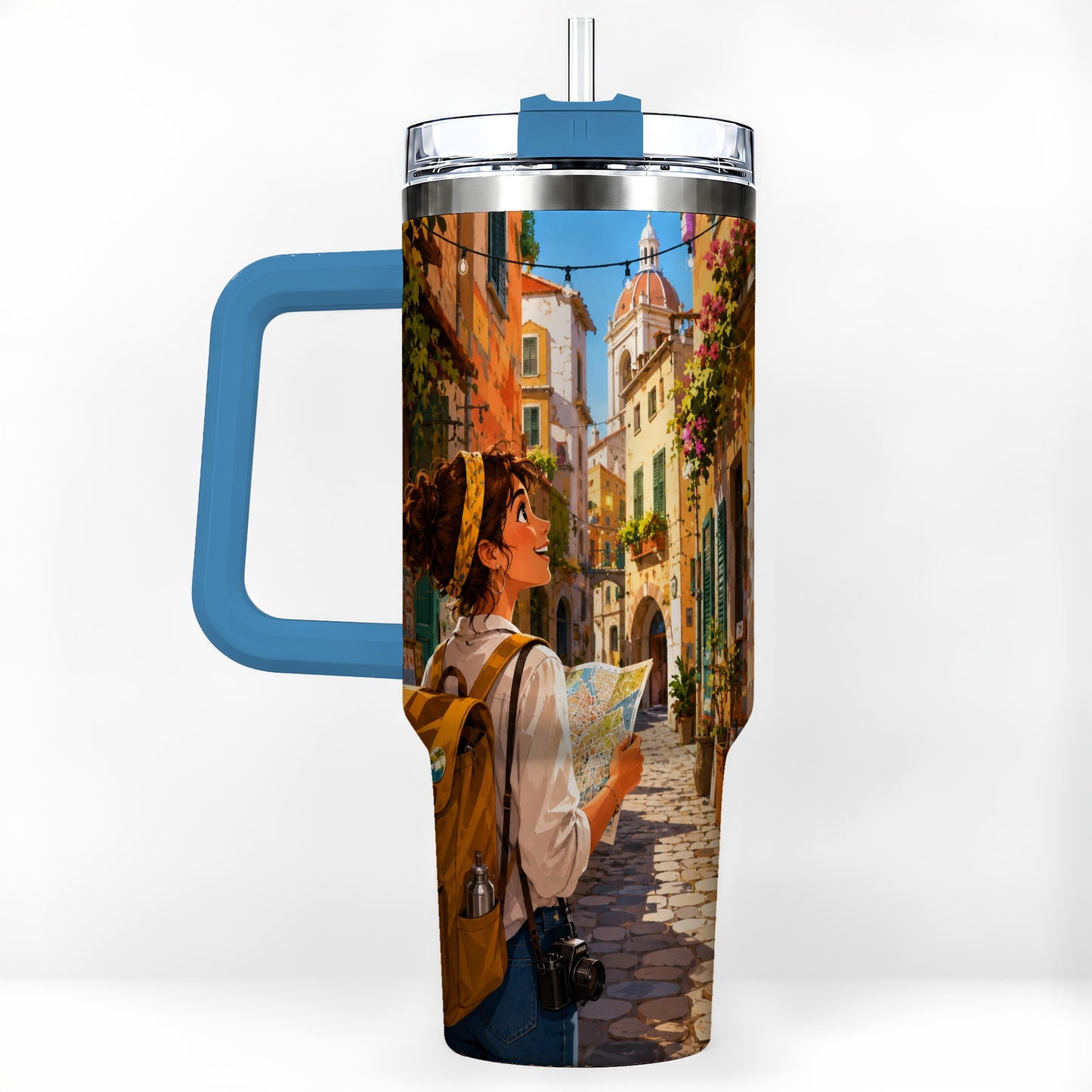 #pl[40oz|Blue] City Traveler 40oz Tumbler with Handle, Colorful Old Town Adventure