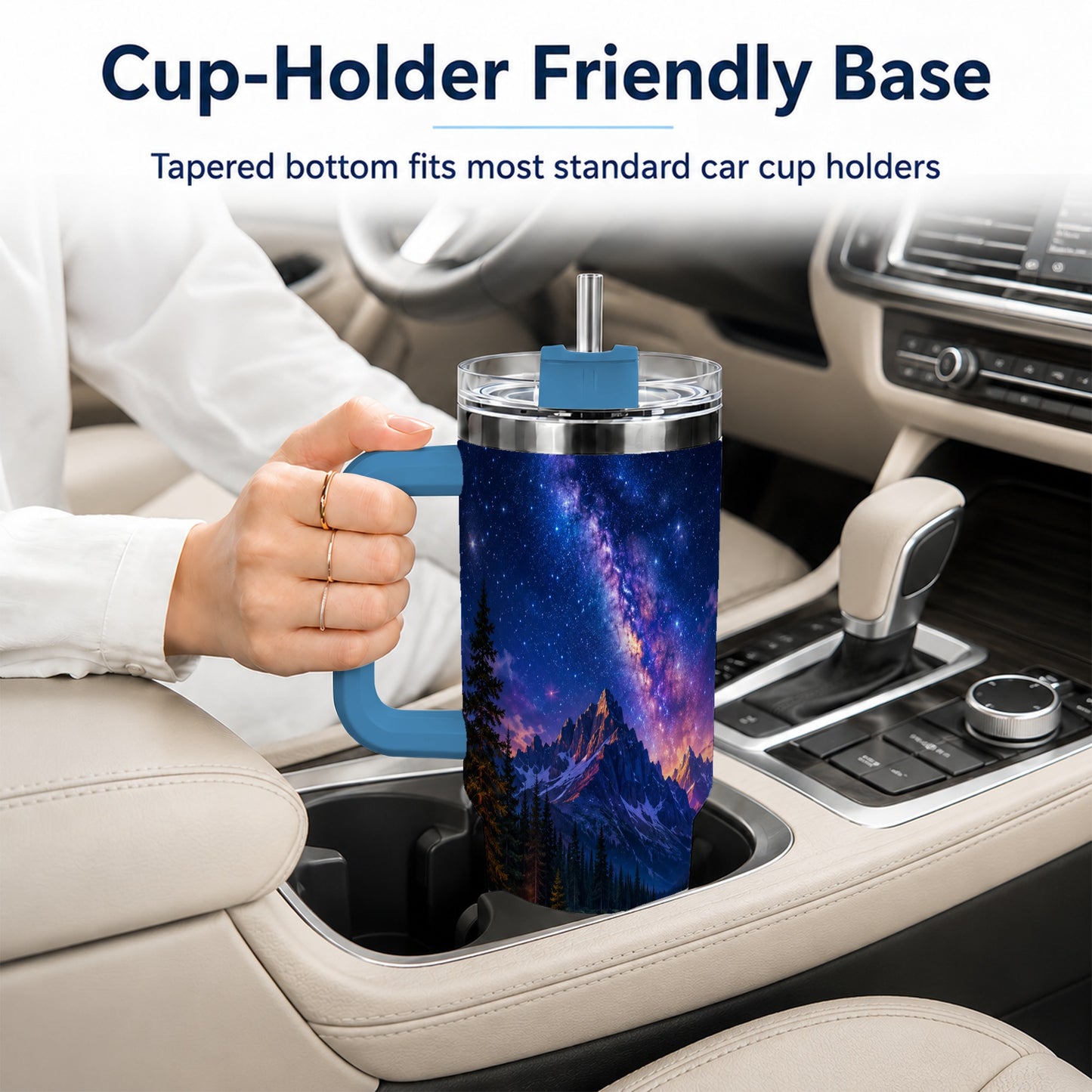 #pl[40oz|Blue] Milky Way Camping 40oz Tumbler with Handle, Mountain Night Scene