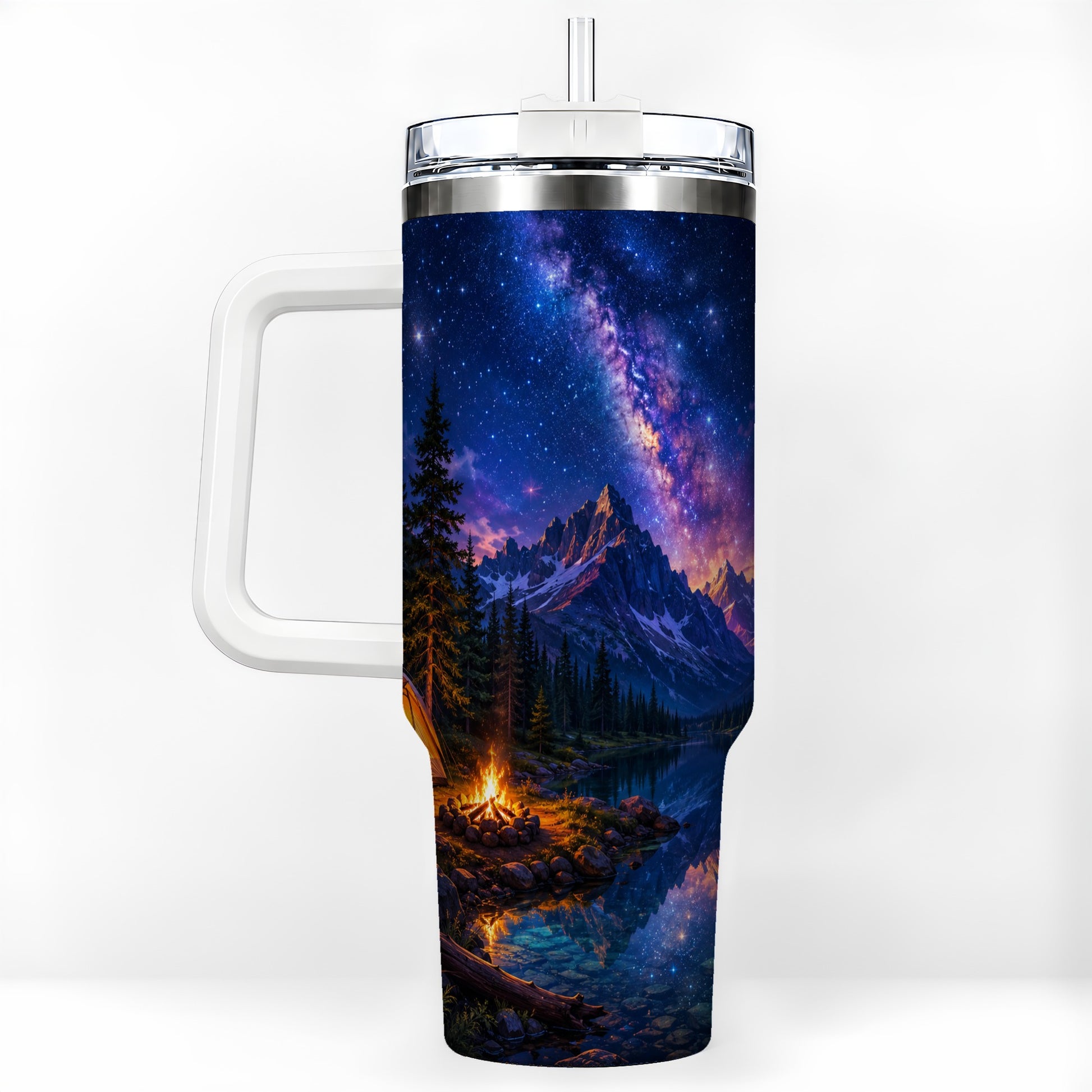 Milky Way Camping 40oz Tumbler with Handle, Mountain Night Scene
