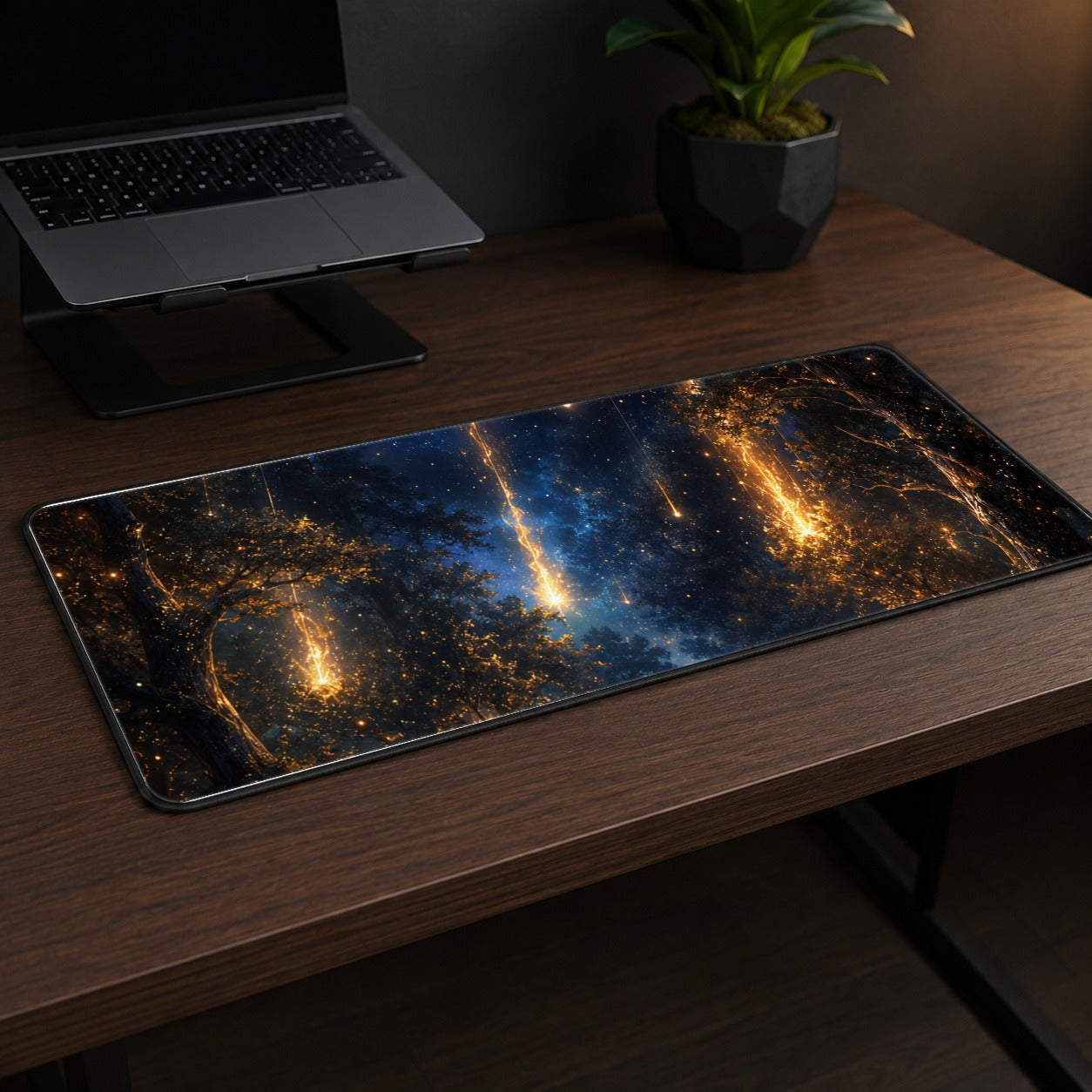 #pl[31.5x11.8 Inch (80x30cm)|Multicolor] Meteor Shower Forest Desk Mat 31.5x11.8 Inch, Celestial Night Art