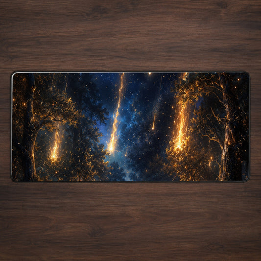 Meteor Shower Forest Desk Mat 31.5x11.8 Inch, Celestial Night Art
