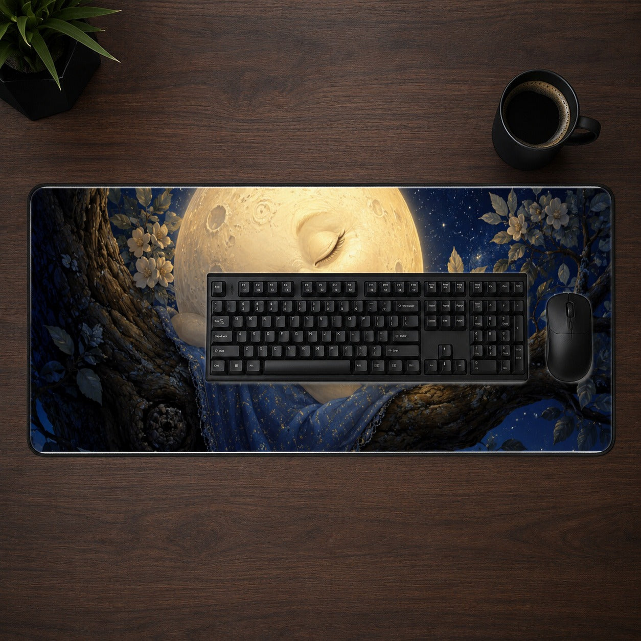 #pl[31.5x11.8 Inch (80x30cm)|Multicolor] Sleeping Moon Desk Mat 31.5x11.8 Inch, Dreamy Celestial Art