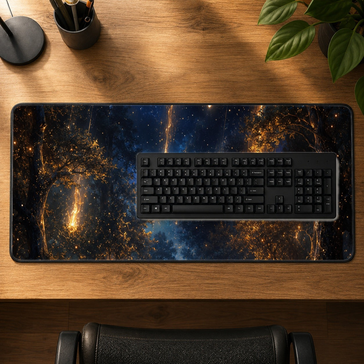 #pl[31.5x11.8 Inch (80x30cm)|Multicolor] Meteor Shower Forest Desk Mat 31.5x11.8 Inch, Celestial Night Art