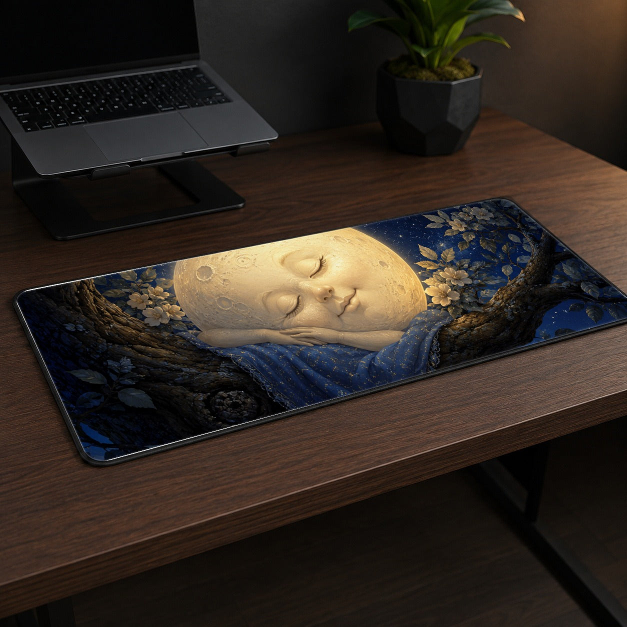 #pl[31.5x11.8 Inch (80x30cm)|Multicolor] Sleeping Moon Desk Mat 31.5x11.8 Inch, Dreamy Celestial Art