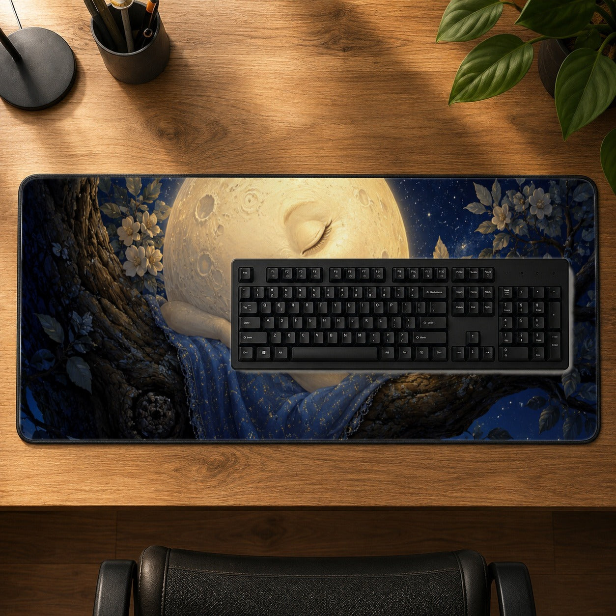 #pl[31.5x11.8 Inch (80x30cm)|Multicolor] Sleeping Moon Desk Mat 31.5x11.8 Inch, Dreamy Celestial Art