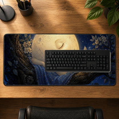 #pl[31.5x11.8 Inch (80x30cm)|Multicolor] Sleeping Moon Desk Mat 31.5x11.8 Inch, Dreamy Celestial Art
