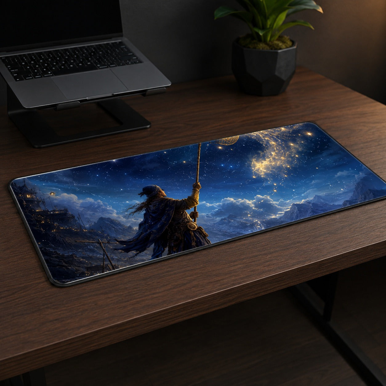 #pl[31.5x11.8 Inch (80x30cm)|Multicolor] Star Catcher Desk Mat 31.5x11.8 Inch, Celestial Fantasy Art
