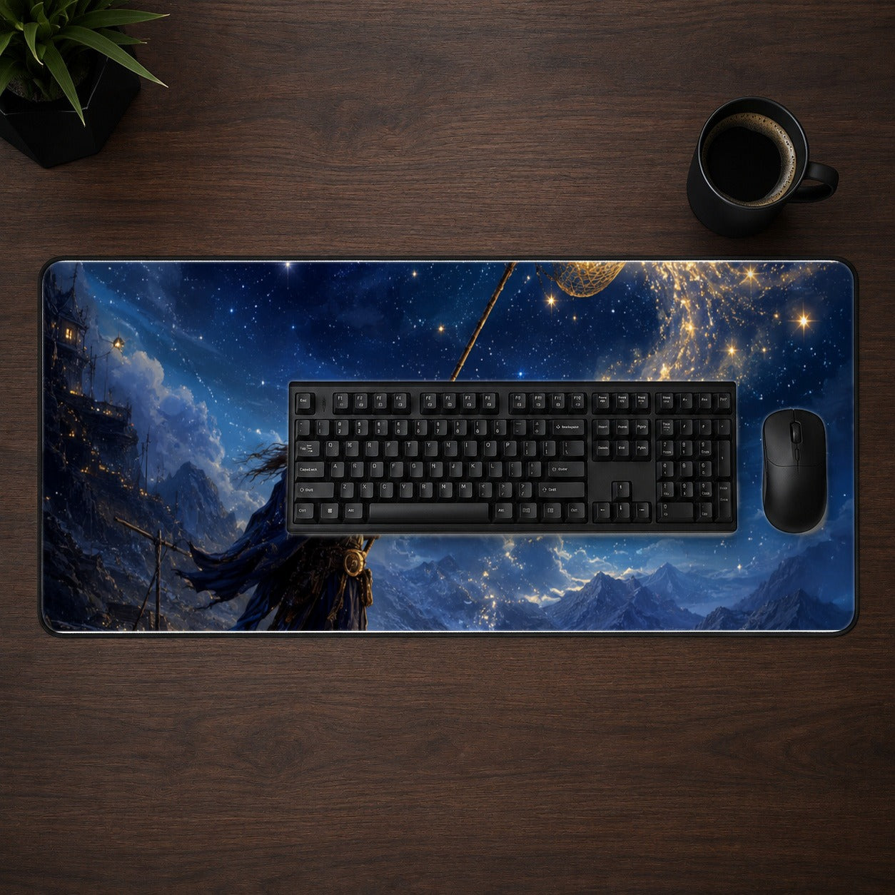 #pl[31.5x11.8 Inch (80x30cm)|Multicolor] Star Catcher Desk Mat 31.5x11.8 Inch, Celestial Fantasy Art