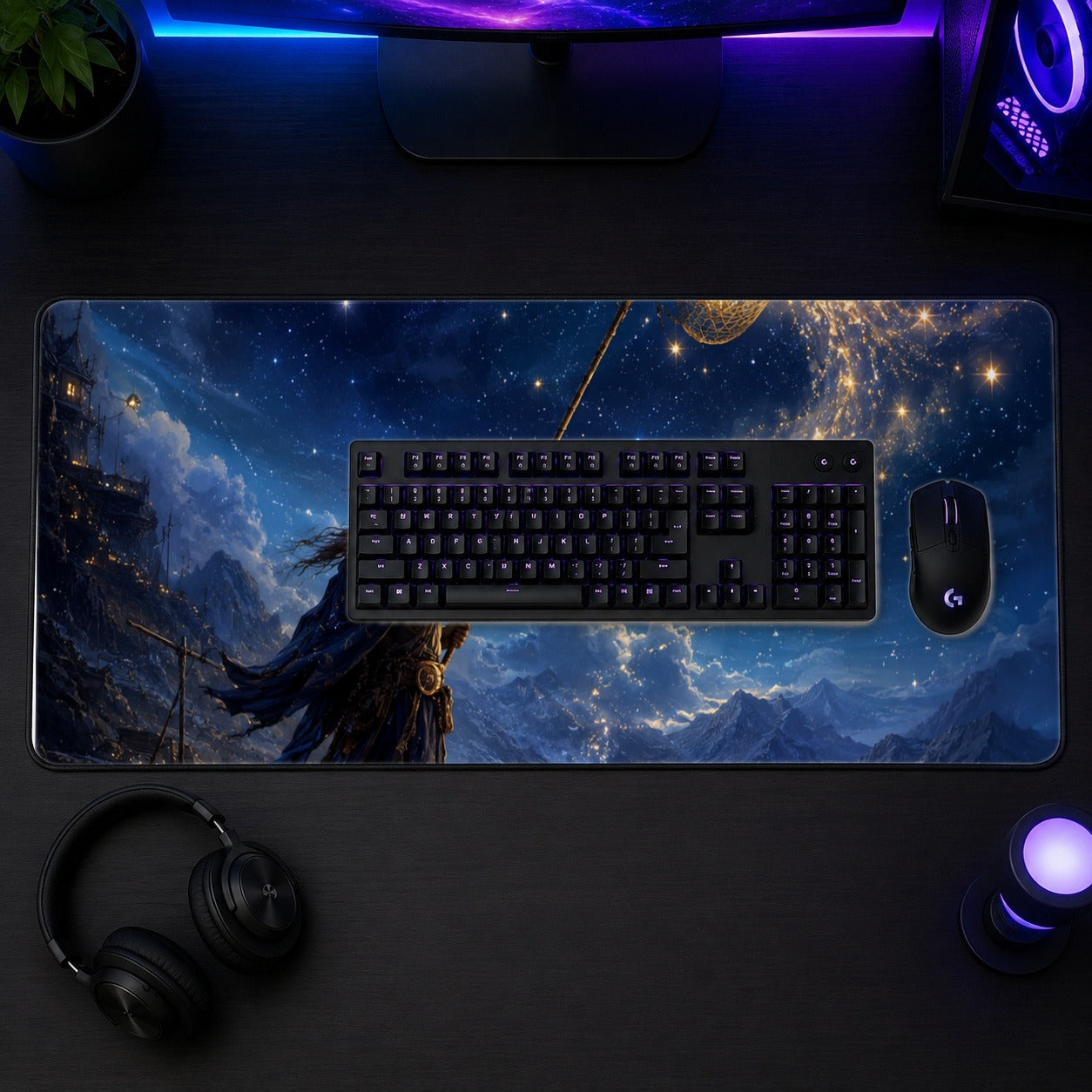 #pl[31.5x11.8 Inch (80x30cm)|Multicolor] Star Catcher Desk Mat 31.5x11.8 Inch, Celestial Fantasy Art