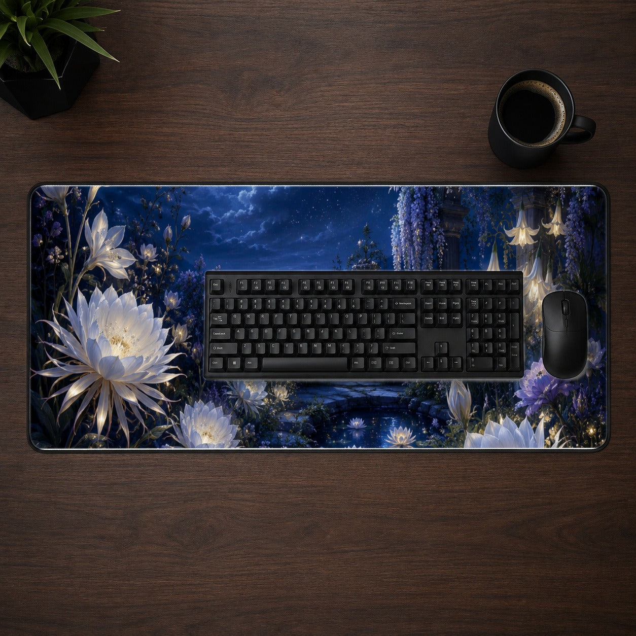 #pl[31.5x11.8 Inch (80x30cm)|Multicolor] Moonlit Garden Desk Mat 31.5x11.8 Inch, Floral Celestial Art