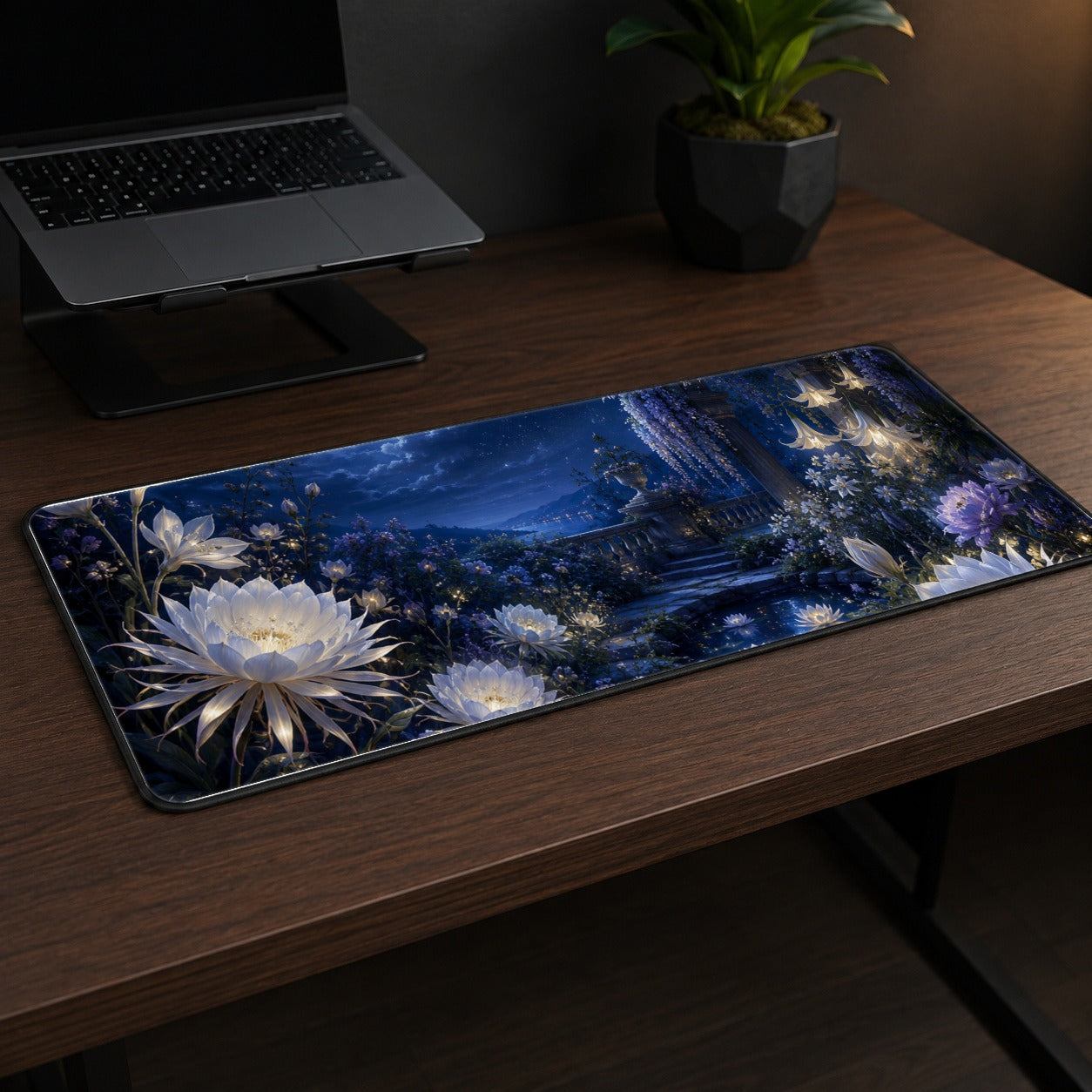 #pl[31.5x11.8 Inch (80x30cm)|Multicolor] Moonlit Garden Desk Mat 31.5x11.8 Inch, Floral Celestial Art
