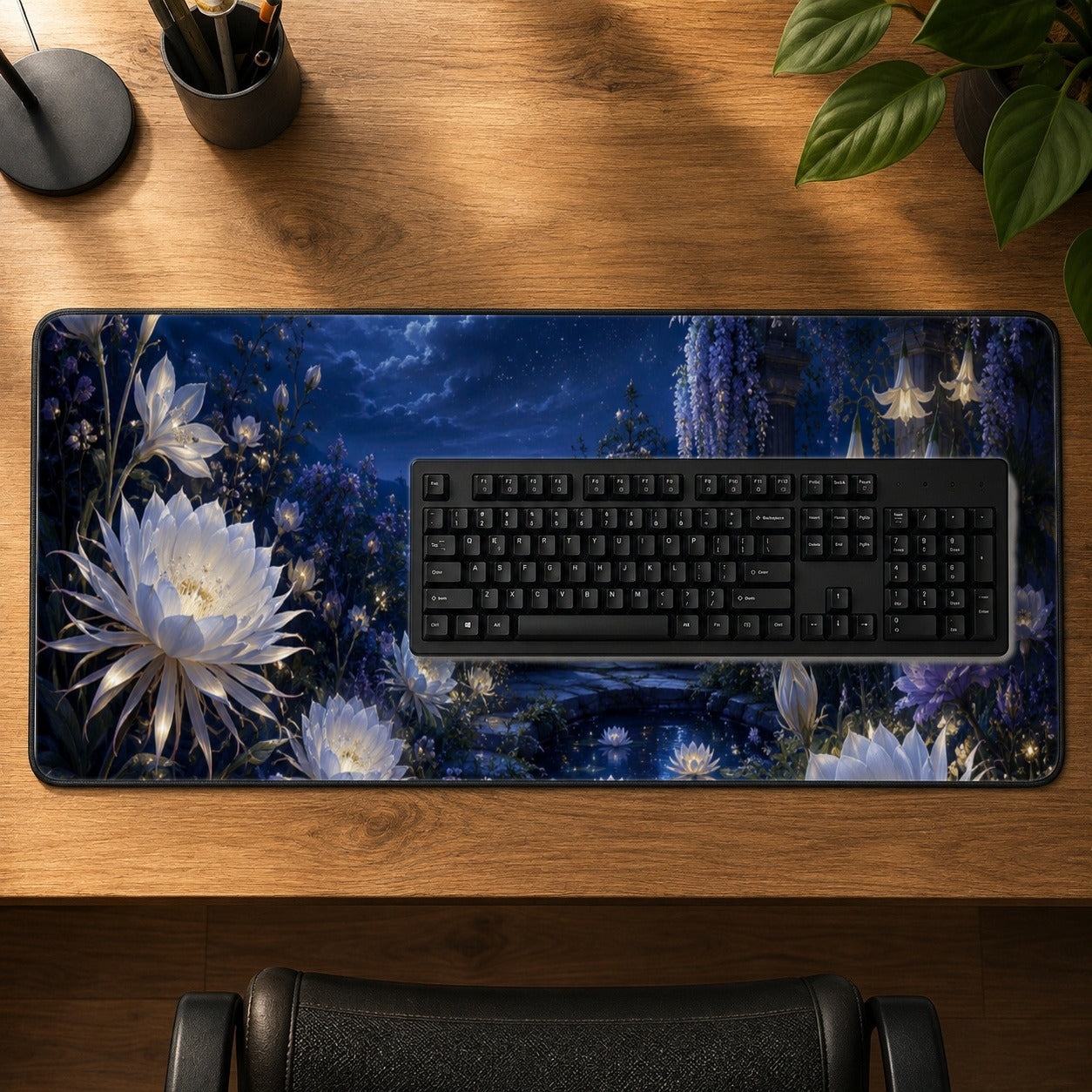 #pl[31.5x11.8 Inch (80x30cm)|Multicolor] Moonlit Garden Desk Mat 31.5x11.8 Inch, Floral Celestial Art