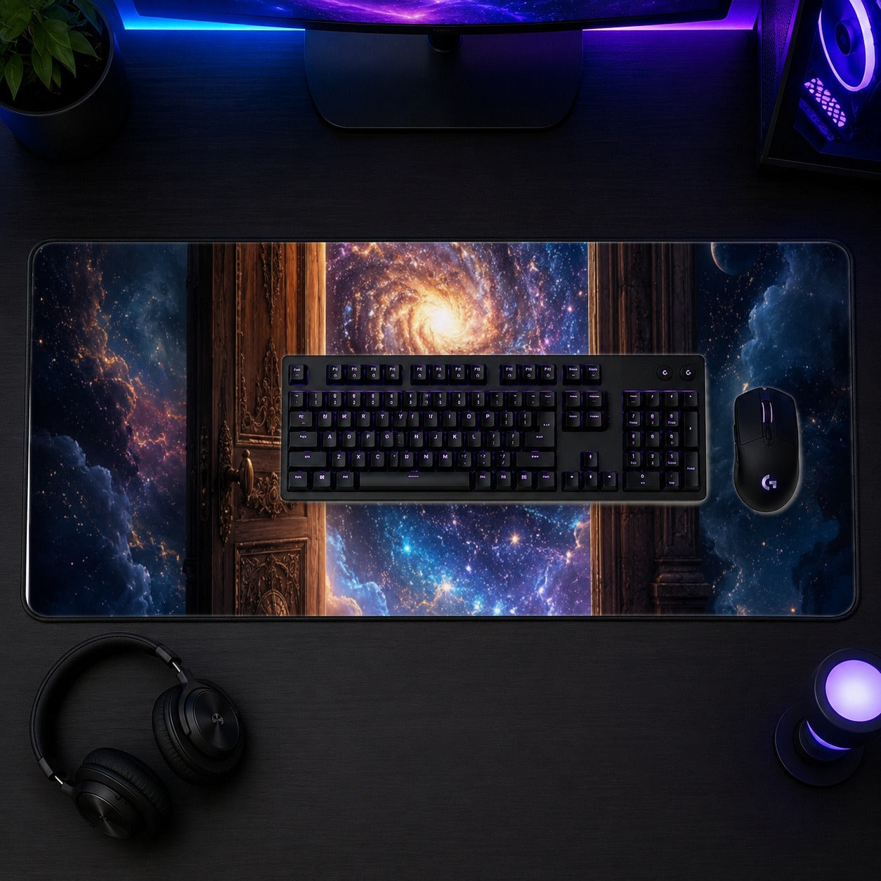 #pl[31.5x11.8 Inch (80x30cm)|Multicolor] Cosmic Doorway Desk Mat 31.5x11.8 Inch, Galaxy Portal Art
