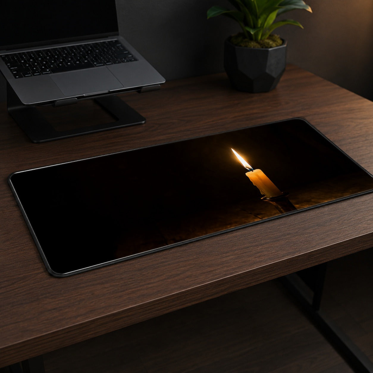 #pl[31.5x11.8 Inch (80x30cm)|Multicolor] Candlelight Desk Mat 31.5x11.8 Inch, Dark Cozy Still Life Art