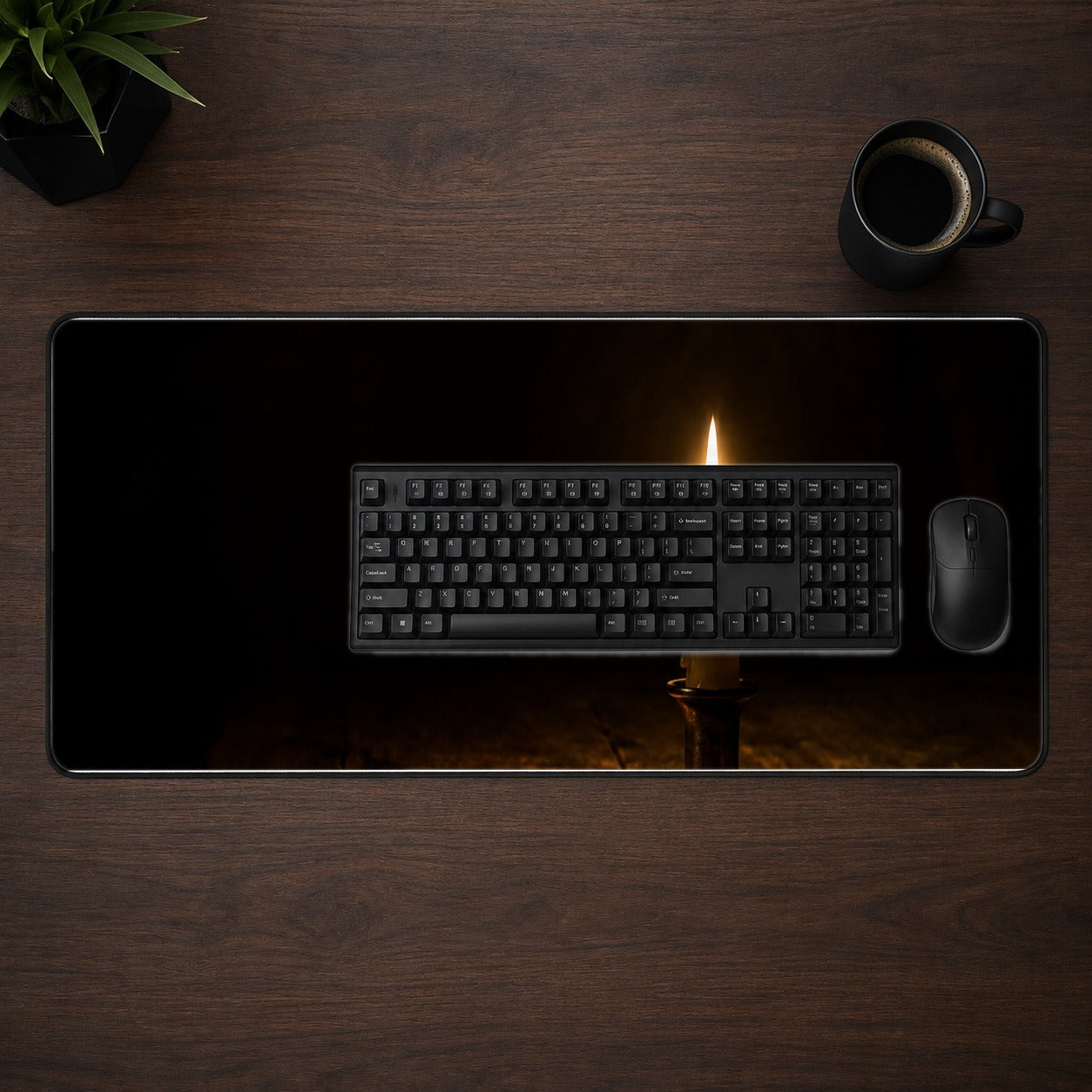 #pl[31.5x11.8 Inch (80x30cm)|Multicolor] Candlelight Desk Mat 31.5x11.8 Inch, Dark Cozy Still Life Art