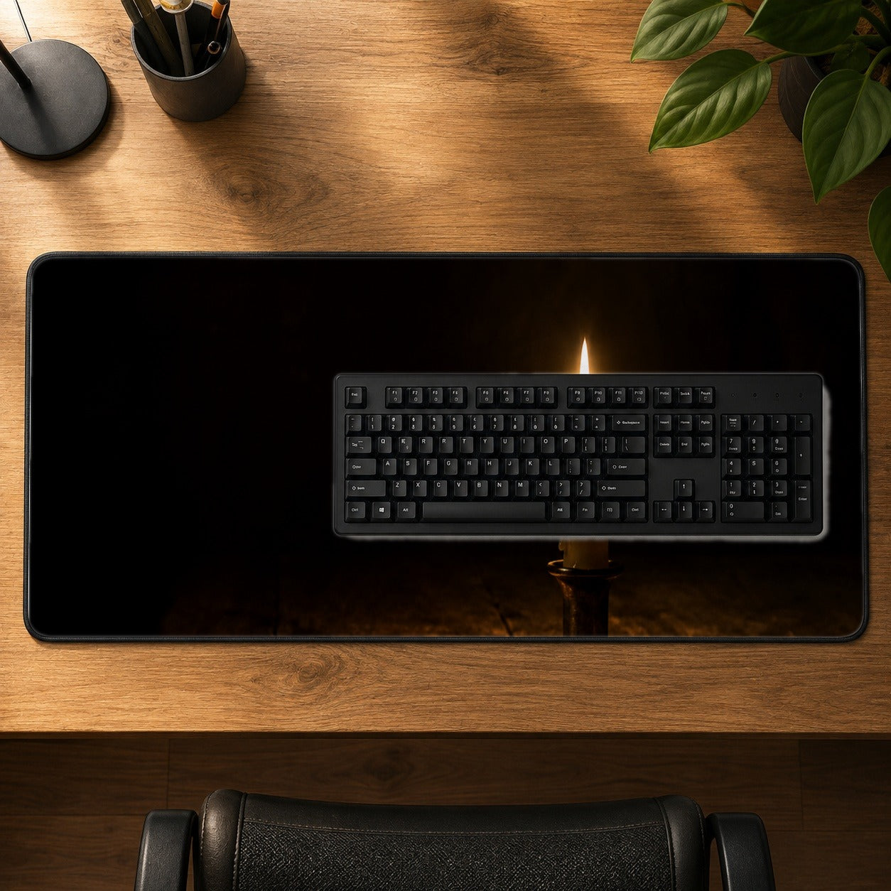 #pl[31.5x11.8 Inch (80x30cm)|Multicolor] Candlelight Desk Mat 31.5x11.8 Inch, Dark Cozy Still Life Art