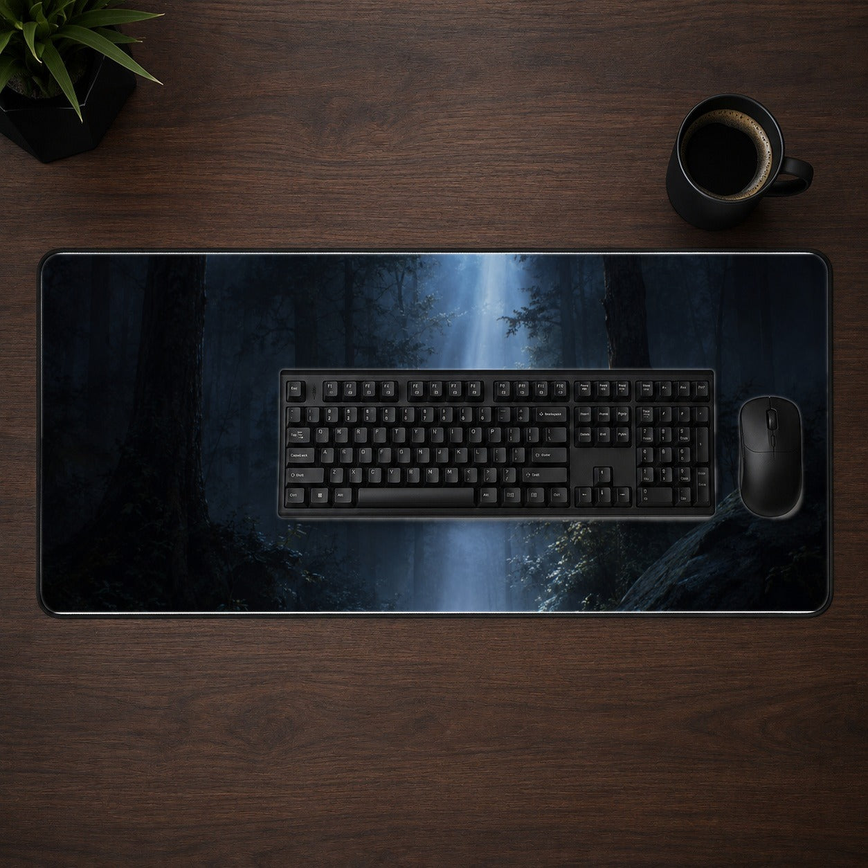 #pl[31.5x11.8 Inch (80x30cm)|Multicolor] Moonlit Forest Desk Mat 31.5x11.8 Inch, Woodland Night Art