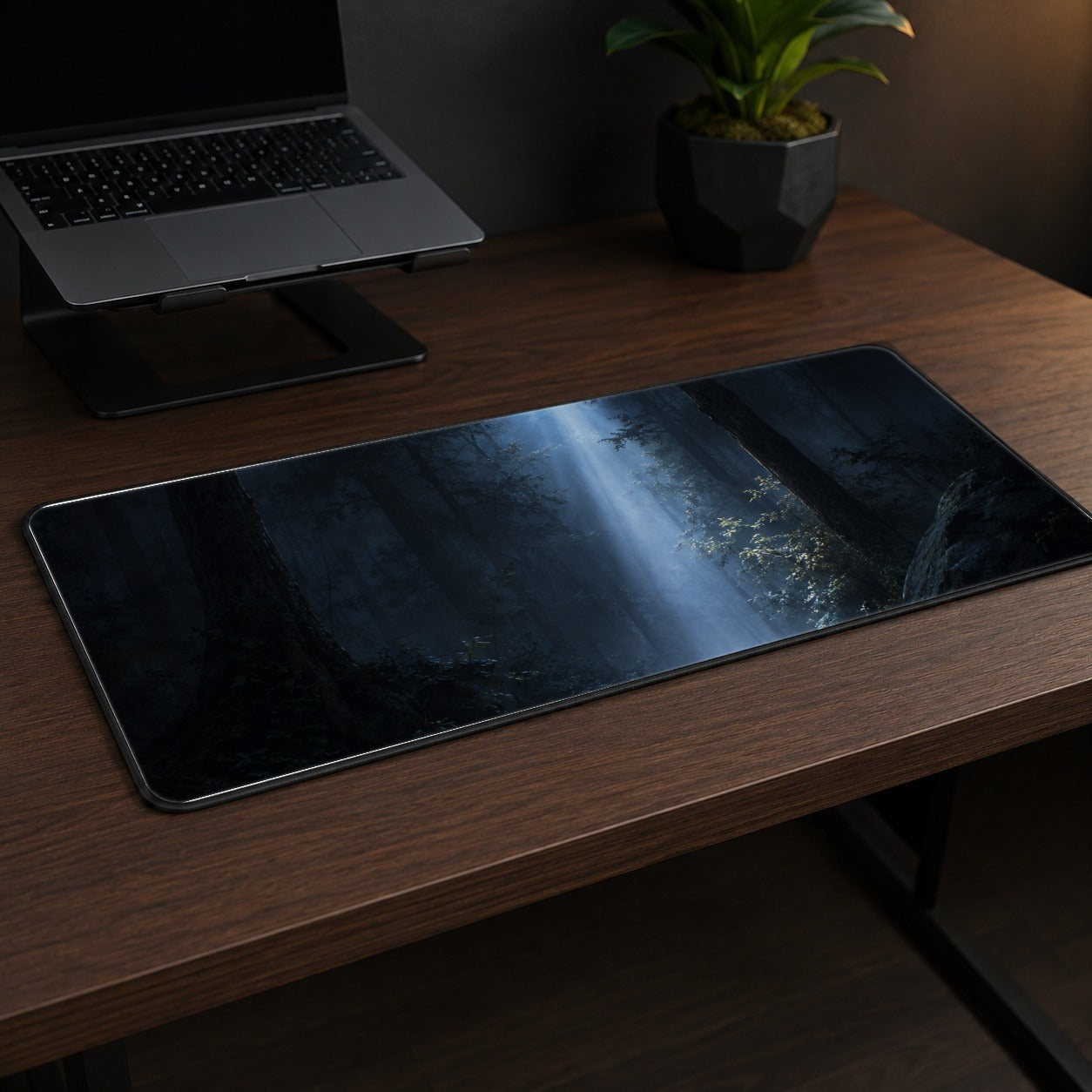#pl[31.5x11.8 Inch (80x30cm)|Multicolor] Moonlit Forest Desk Mat 31.5x11.8 Inch, Woodland Night Art