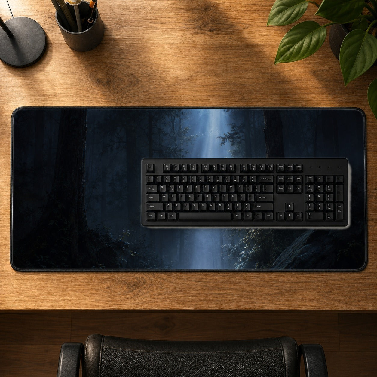#pl[31.5x11.8 Inch (80x30cm)|Multicolor] Moonlit Forest Desk Mat 31.5x11.8 Inch, Woodland Night Art