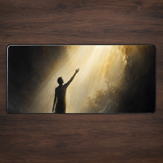 Reaching for Light Desk Mat 31.5x11.8 Inch, Hopeful Cave Art