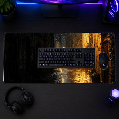 #pl[31.5x11.8 Inch (80x30cm)|Multicolor] Rainy Street Desk Mat 31.5x11.8 Inch, Vintage Night City Art