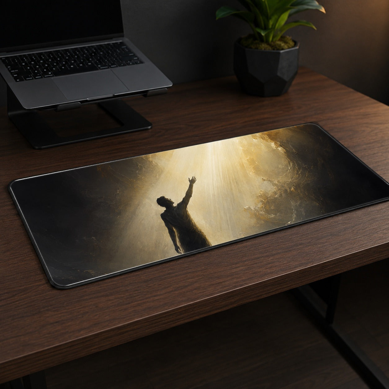 #pl[31.5x11.8 Inch (80x30cm)|Multicolor] Reaching for Light Desk Mat 31.5x11.8 Inch, Hopeful Cave Art