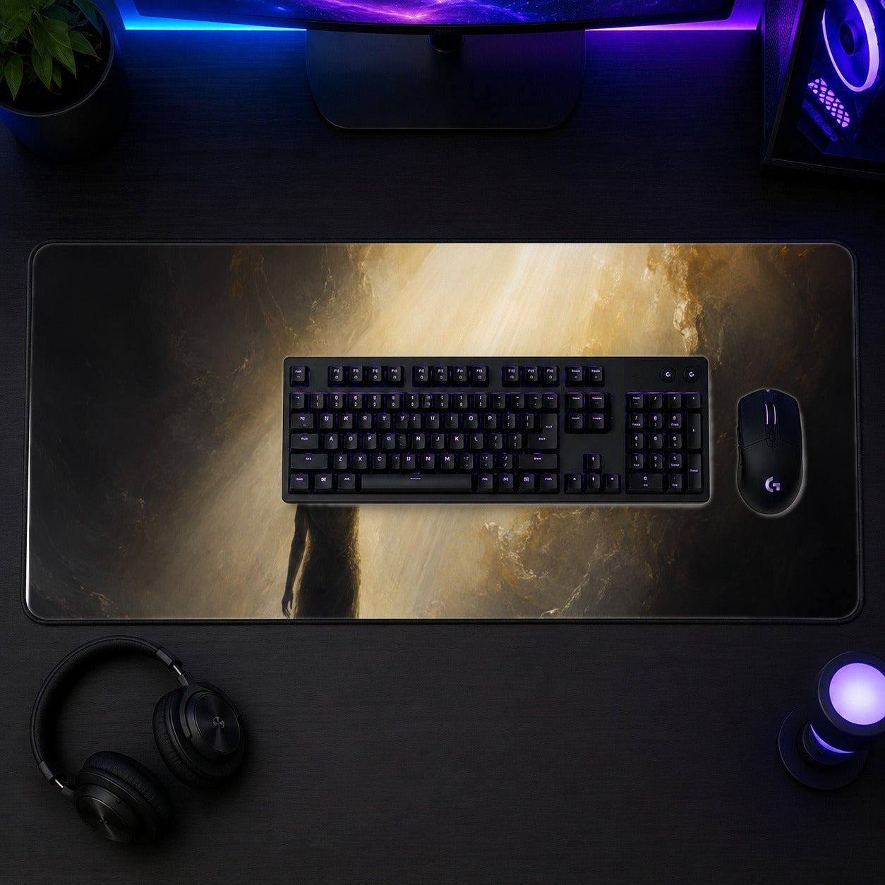#pl[31.5x11.8 Inch (80x30cm)|Multicolor] Reaching for Light Desk Mat 31.5x11.8 Inch, Hopeful Cave Art