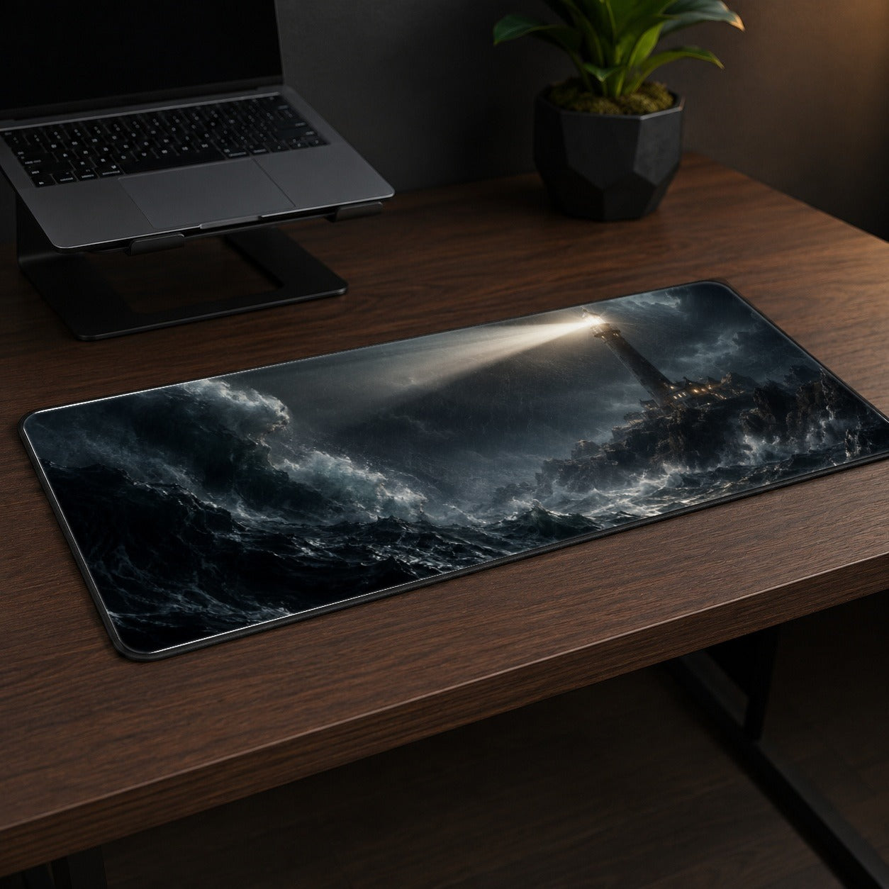 #pl[31.5x11.8 Inch (80x30cm)|Multicolor] Storm Lighthouse Desk Mat 31.5x11.8 Inch, Dramatic Ocean Art