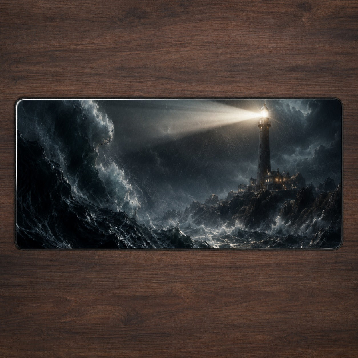 Storm Lighthouse Desk Mat 31.5x11.8 Inch, Dramatic Ocean Art