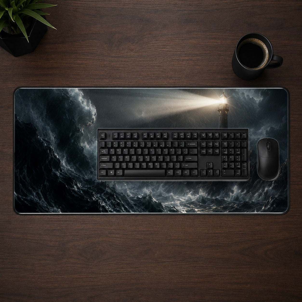#pl[31.5x11.8 Inch (80x30cm)|Multicolor] Storm Lighthouse Desk Mat 31.5x11.8 Inch, Dramatic Ocean Art