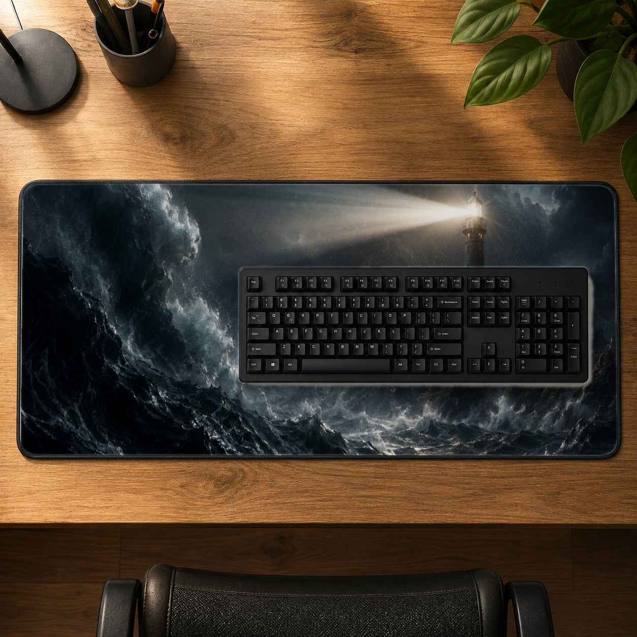 #pl[31.5x11.8 Inch (80x30cm)|Multicolor] Storm Lighthouse Desk Mat 31.5x11.8 Inch, Dramatic Ocean Art