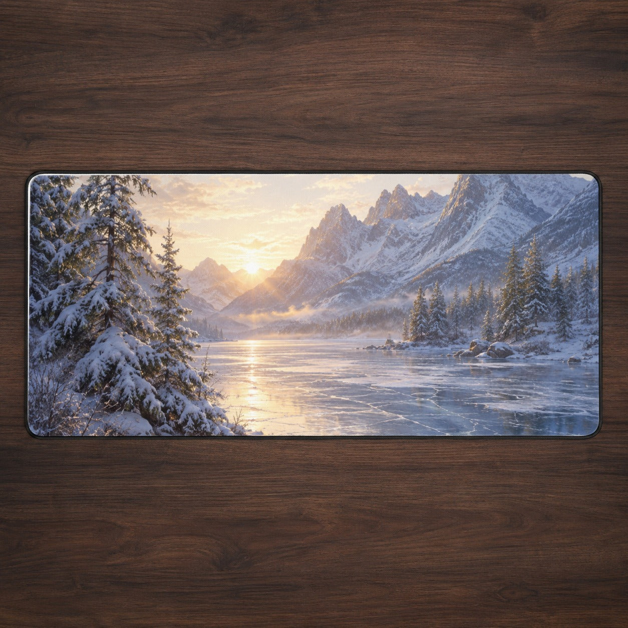 Winter Mountain Sunrise Desk Mat 31.5x11.8 Inch, Alpine Art