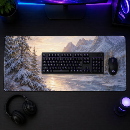 #pl[31.5x11.8 Inch (80x30cm)|Multicolor] Winter Mountain Sunrise Desk Mat 31.5x11.8 Inch, Alpine Art