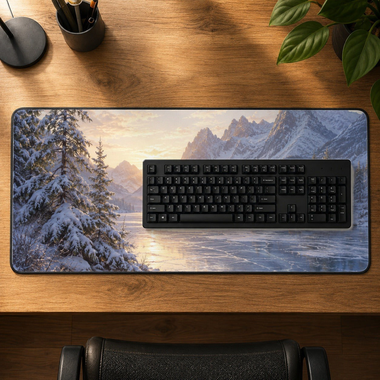 #pl[31.5x11.8 Inch (80x30cm)|Multicolor] Winter Mountain Sunrise Desk Mat 31.5x11.8 Inch, Alpine Art
