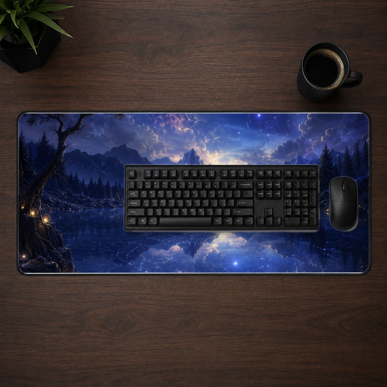 #pl[31.5x11.8 Inch (80x30cm)|Multicolor] Cosmic Lake Desk Mat 31.5x11.8 Inch, Moonlit Celestial Art