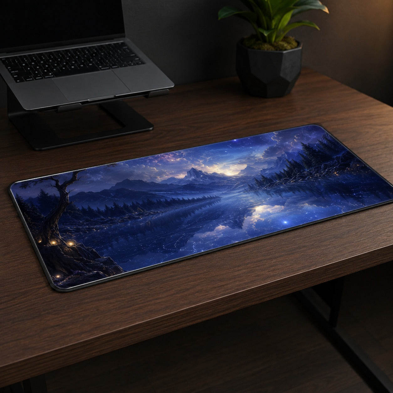#pl[31.5x11.8 Inch (80x30cm)|Multicolor] Cosmic Lake Desk Mat 31.5x11.8 Inch, Moonlit Celestial Art