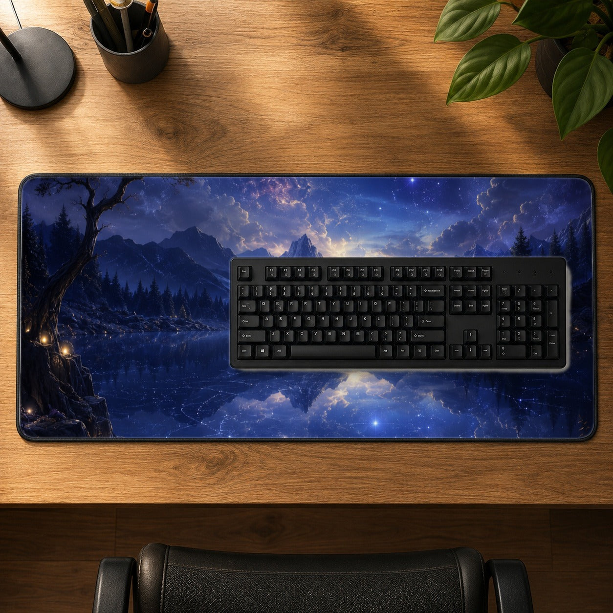 #pl[31.5x11.8 Inch (80x30cm)|Multicolor] Cosmic Lake Desk Mat 31.5x11.8 Inch, Moonlit Celestial Art
