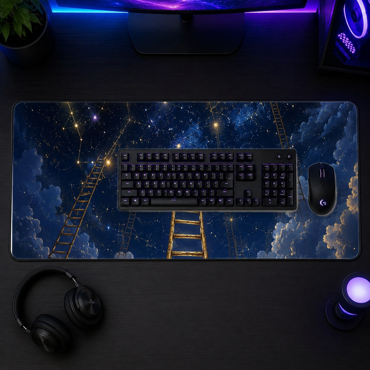 #pl[31.5x11.8 Inch (80x30cm)|Multicolor] Ladder to the Stars Desk Mat 31.5x11.8 Inch, Celestial Art