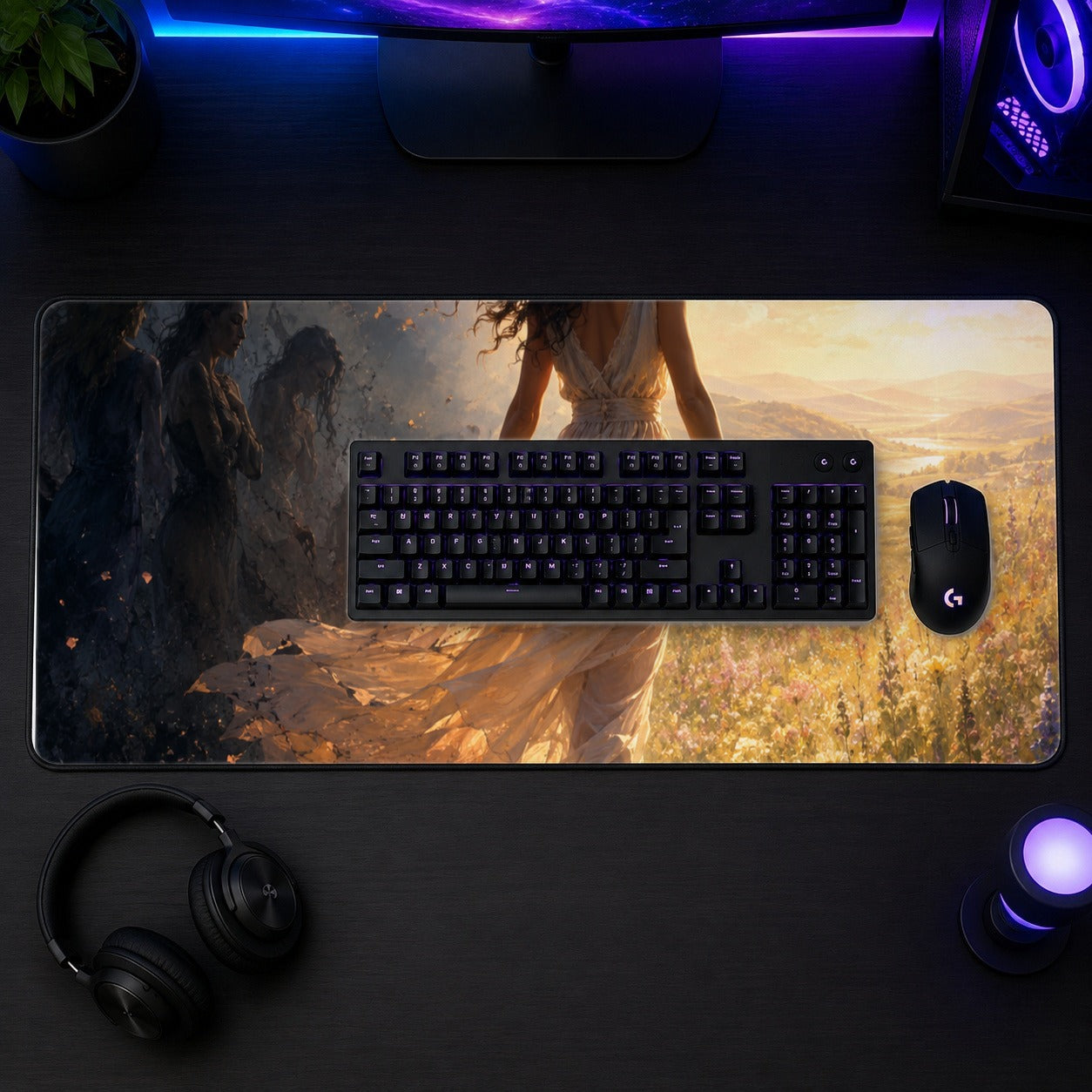 #pl[31.5x11.8 Inch (80x30cm)|Multicolor] Into the Light Desk Mat 31.5x11.8 Inch, Hopeful Journey Art