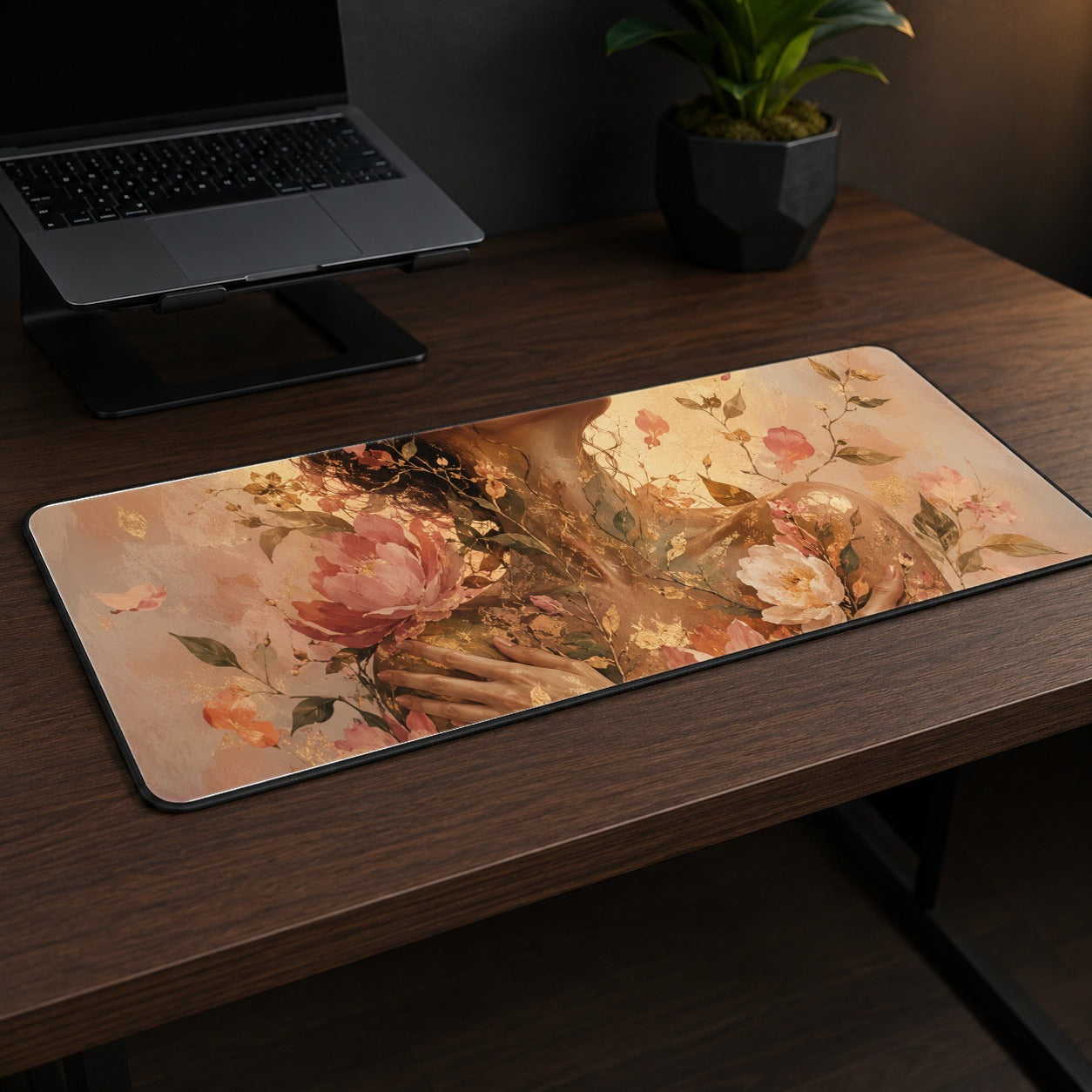 #pl[31.5x11.8 Inch (80x30cm)|Multicolor] Floral Woman Desk Mat 31.5x11.8 Inch, Botanical Portrait Art