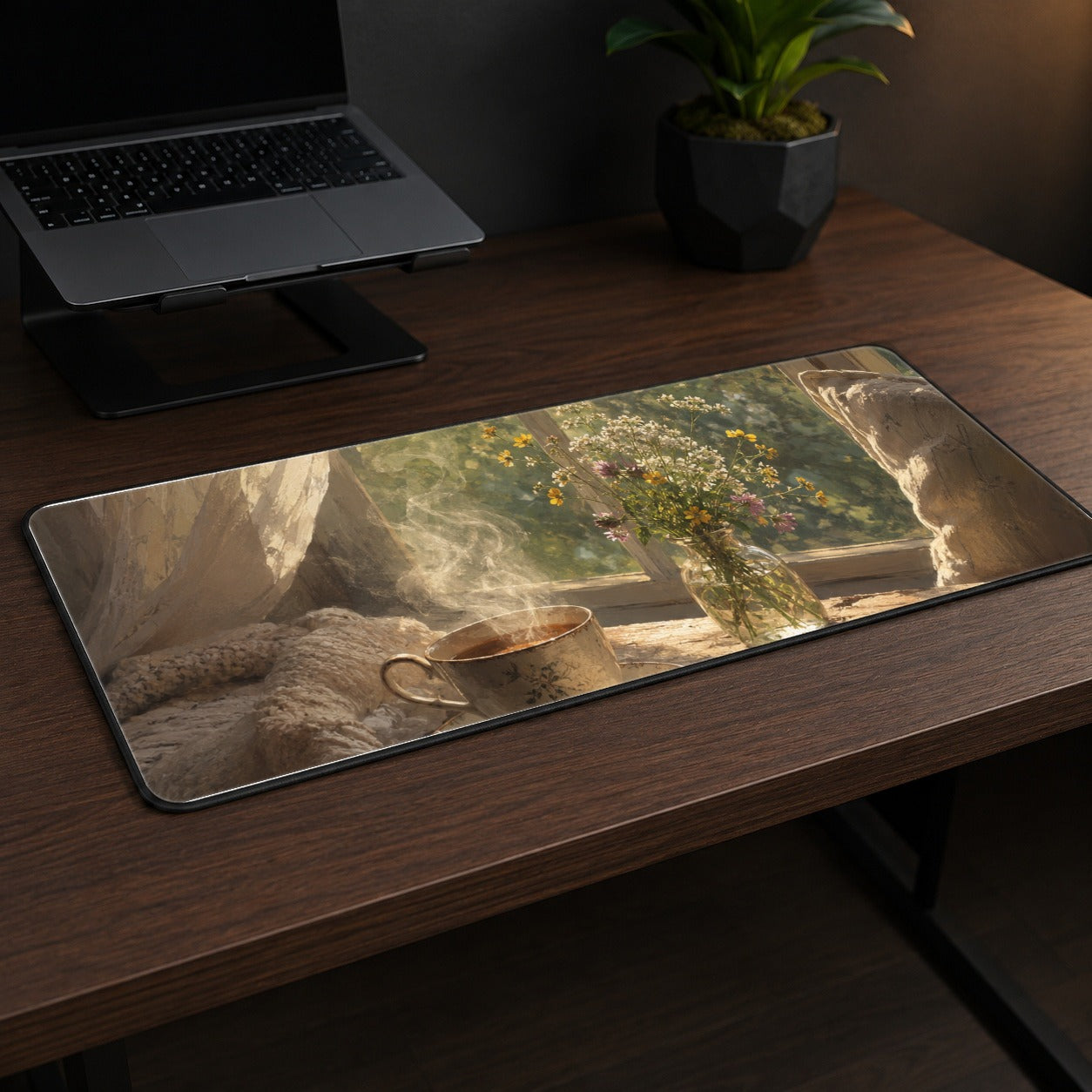 #pl[31.5x11.8 Inch (80x30cm)|Multicolor] Cozy Reading Nook Desk Mat 31.5x11.8 Inch, Book and Tea Art