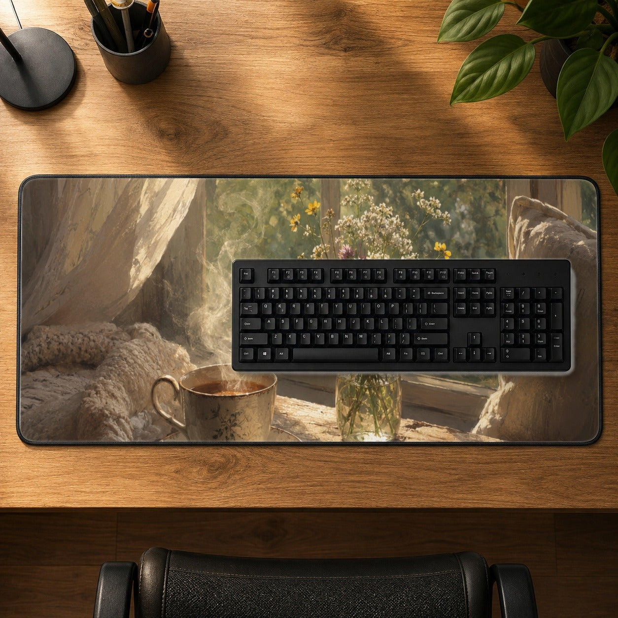 #pl[31.5x11.8 Inch (80x30cm)|Multicolor] Cozy Reading Nook Desk Mat 31.5x11.8 Inch, Book and Tea Art