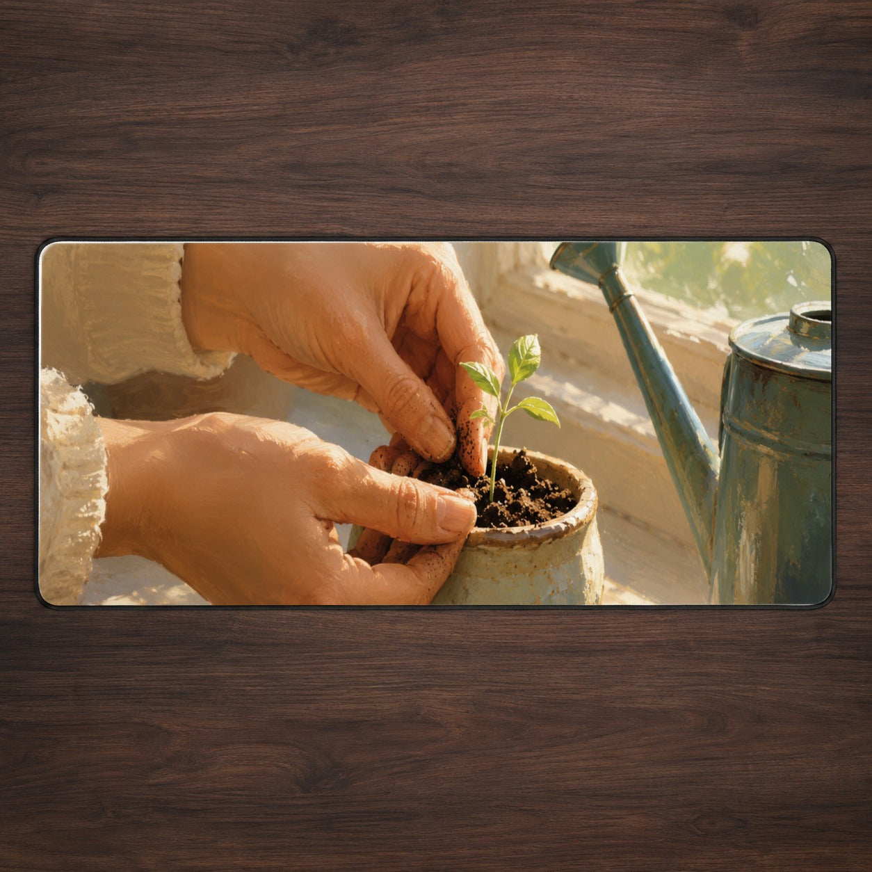 Planting Seedling Desk Mat 31.5x11.8 Inch, Gardening Growth Art
