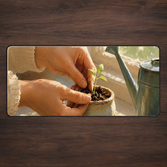 Planting Seedling Desk Mat 31.5x11.8 Inch, Gardening Growth Art