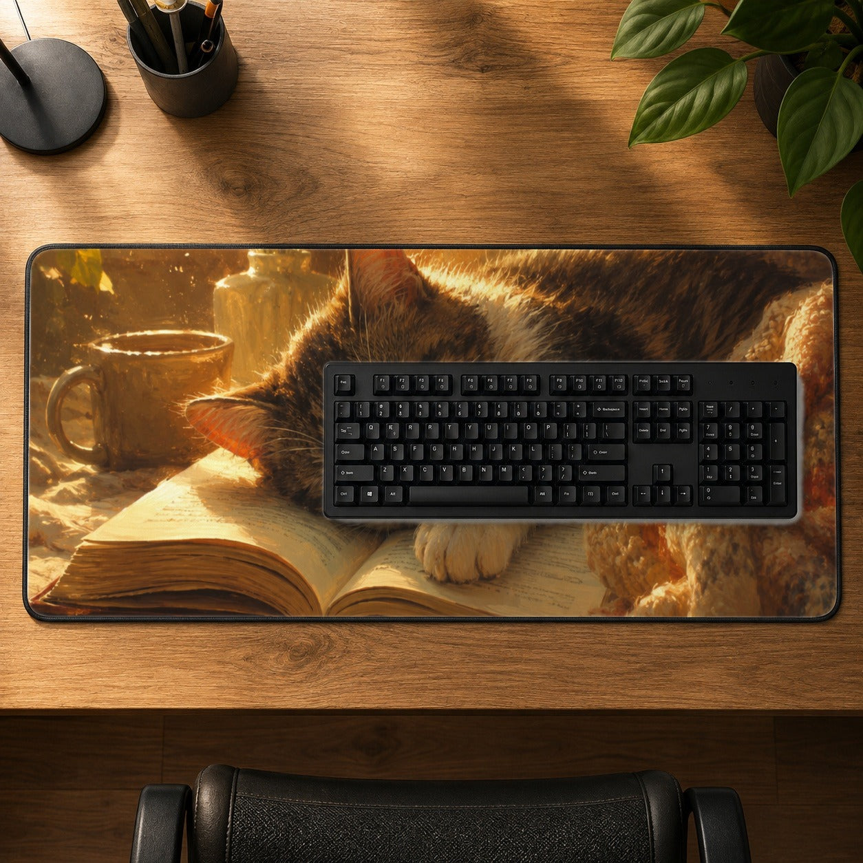 #pl[31.5x11.8 Inch (80x30cm)|Multicolor] Sleeping Cat Book Desk Mat 31.5x11.8 Inch, Cozy Reading Art